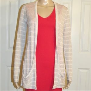 Cream & White Striped Long Sleeve Cardigan